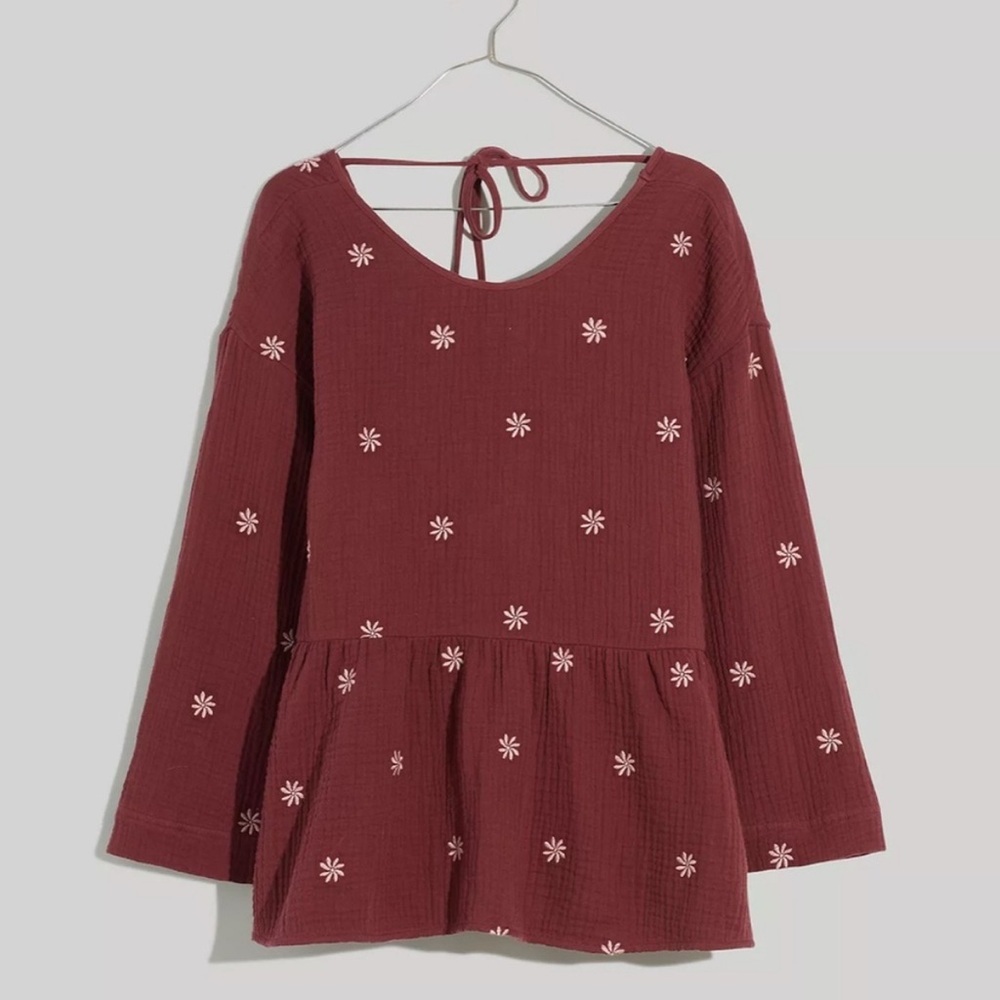 Madewell Embroidered Lightspun Peplum in Vintage Mulberry - Picture 4 of 4